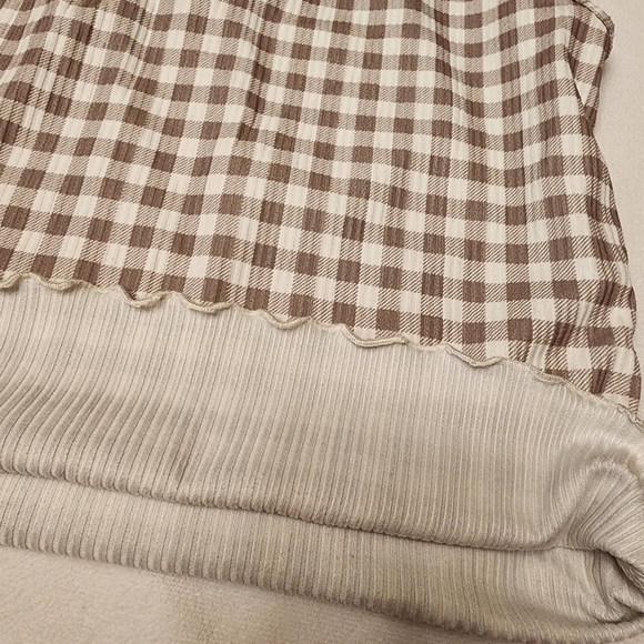 Gingham Pattern V-neck Crop Tank Top Fitted Size L - Picture 7 of 8